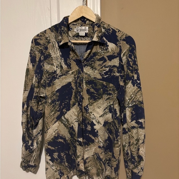 Rafaella Tops - Rafaella Blue and Tan Button Down Shirt